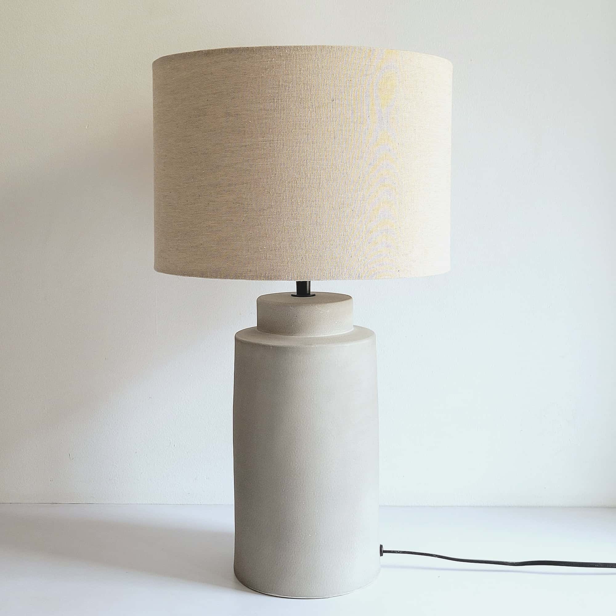 GREY CYLINDRICAL TERRACOTTA TABLE LAMP HANDMADE BASE